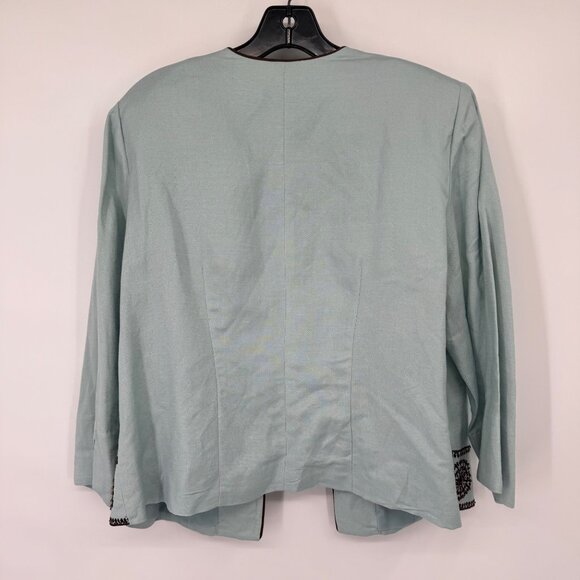 Jessica Howard size 14W Light Blue Open Front Jacket  Brown Embroidered  Beaded - Picture 9 of 10